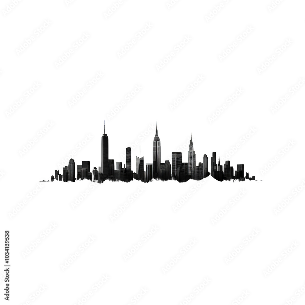 Obraz premium Silhouette of a city skyline against a transparent background.