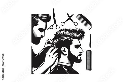 Bearded man head silhouette. Stylish hipster logo design. 