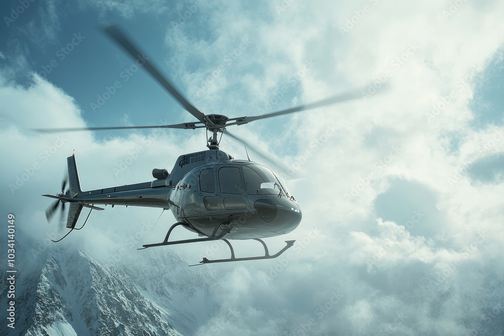 Fototapeta premium Helicopter Soaring High in the Expansive Azure Firmament