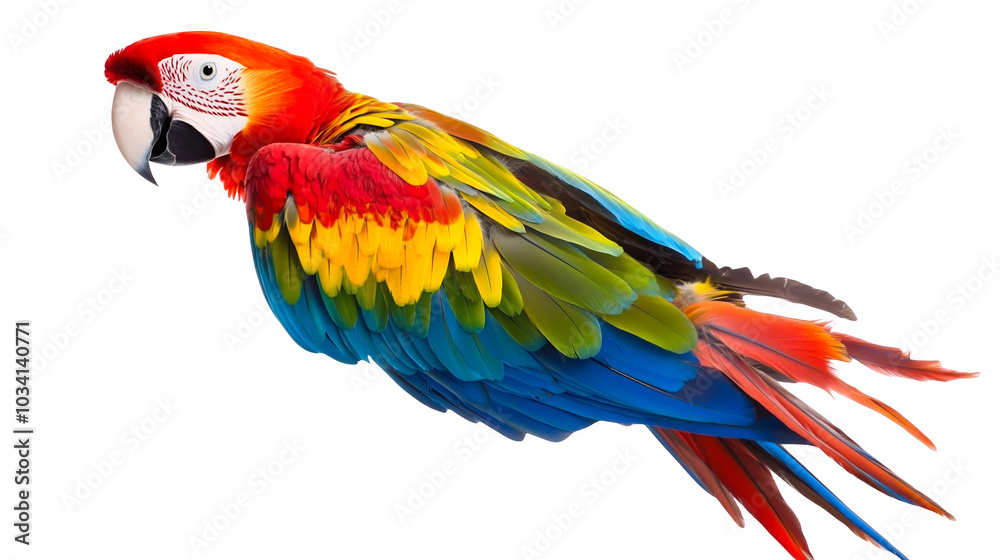 Obraz premium A vibrant parrot with colorful feathers isolated on a transparent background, PNG 