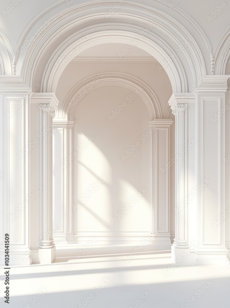 Elegant White Architectural Arches in Bright Room Elegant White Architectural Arches in Bright Room