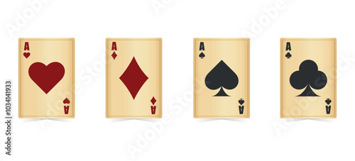Vector realistic player casino vintage cards set. Diamonds, Hearts, Spades, Clubs Suit. Poker retro style gambling cards	