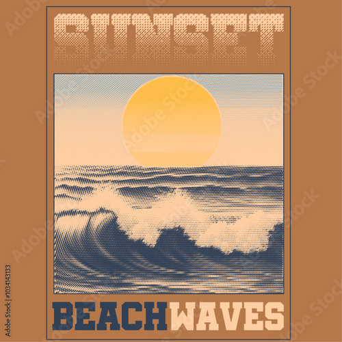 sunset beach vibes. vintage Sea waves graphics. vector graphics for beach waves. sunset summer print design. tropical summer t shirt design. men's, women's, kids boys, spring summer fashion . photo