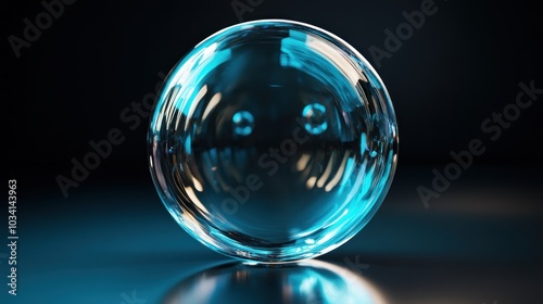 A clear glass sphere reflecting light against a dark background.