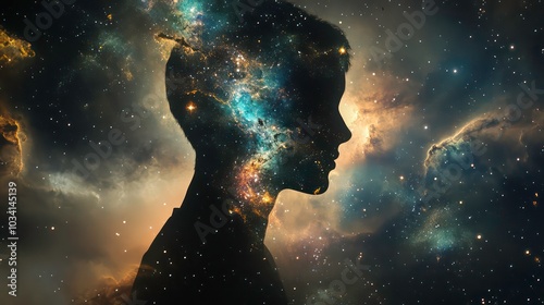 Silhouette of a person's head with a nebula in the background, representing the vastness of the universe and the interconnectedness of all things.