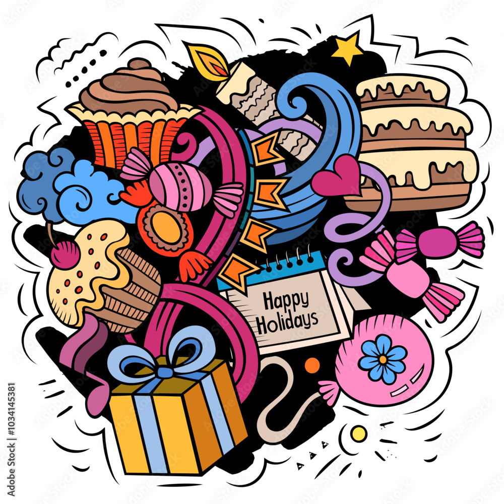 Happy Birthday vector doodles illustration. Happy Birthday vector doodles illustration.