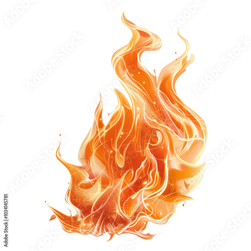 Dynamic orange flames swirling upward with vibrant energy against a transparent background, capturing the essence of fire in motion photo