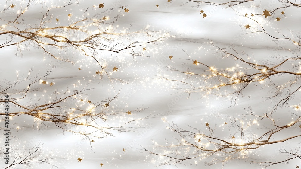This backdrop features a soft gray surface adorned with sparkling Christmas lights, gold stars, and silver tree branches, perfect for cake smash photography during the holidays This backdrop features a soft gray surface adorned with sparkling Christmas lights, gold stars, and silver tree branches, perfect for cake smash photography during the holidays
