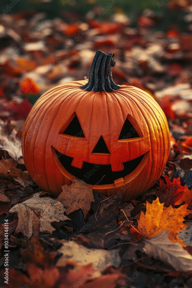 Pumpkin on Leaf Pile Pumpkin on Leaf Pile