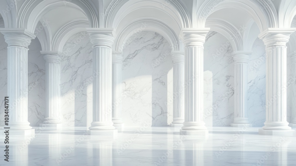 Elegant White Museum Interior with Columns Elegant White Museum Interior with Columns