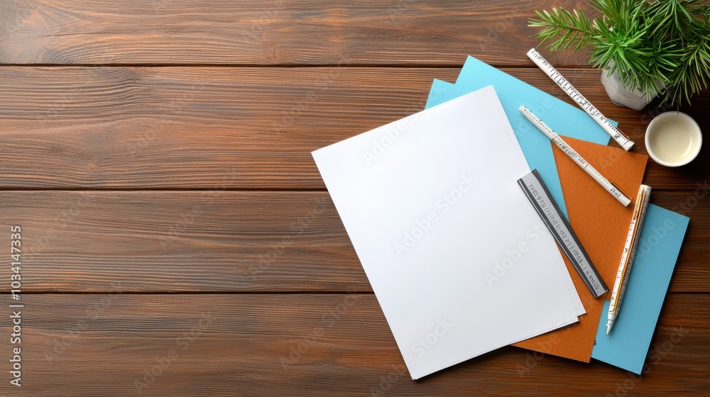 Blank Paper On Wooden Desk With Stationery Supplies Blank Paper On Wooden Desk With Stationery Supplies
