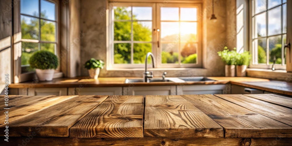 A close-up shot of a wooden countertop in a kitchen with a window overlooking a lush green landscape. The window lets in a warm and bright light, casting a golden glow on the surface of the table. A close-up shot of a wooden countertop in a kitchen with a window overlooking a lush green landscape. The window lets in a warm and bright light, casting a golden glow on the surface of the table.