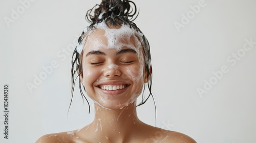 woman in shower smiling