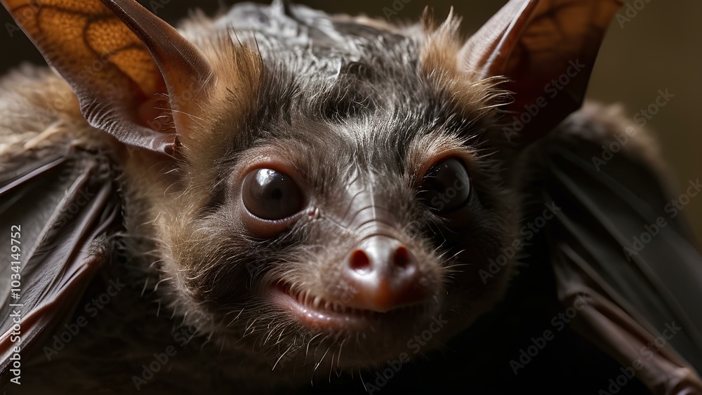 A sharp, close-up shot of a bat in 4k resolution, capturing its fine details, fur texture, and wing structure with exceptional clarity, bringing out its unique nocturnal features A sharp, close-up shot of a bat in 4k resolution, capturing its fine details, fur texture, and wing structure with exceptional clarity, bringing out its unique nocturnal features