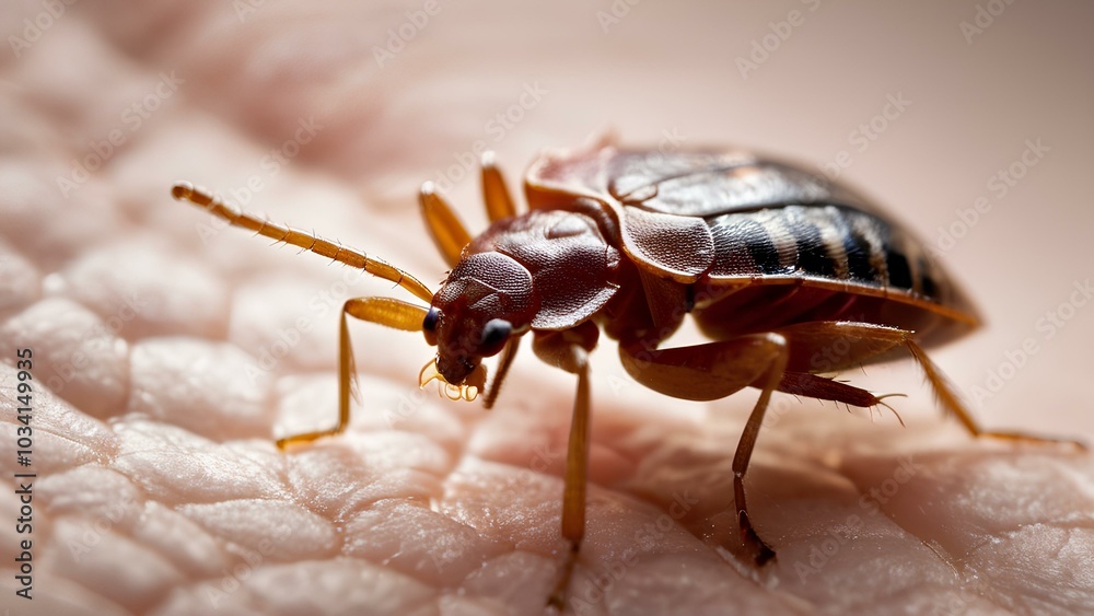 A sharp and detailed close-up of a bed bug bite, highlighting the insect's features and its surroundings in crisp 4k resolution, offering an insightful view into this common pest. A sharp and detailed close-up of a bed bug bite, highlighting the insect's features and its surroundings in crisp 4k resolution, offering an insightful view into this common pest.