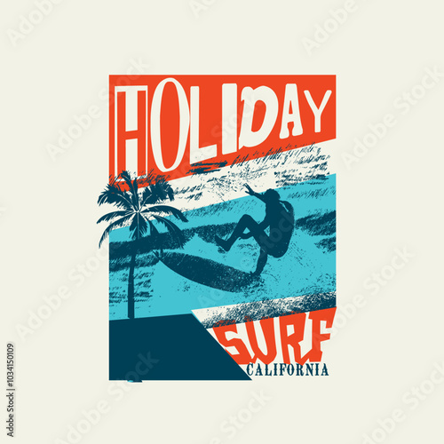 Holiday surf california retro summer poster design