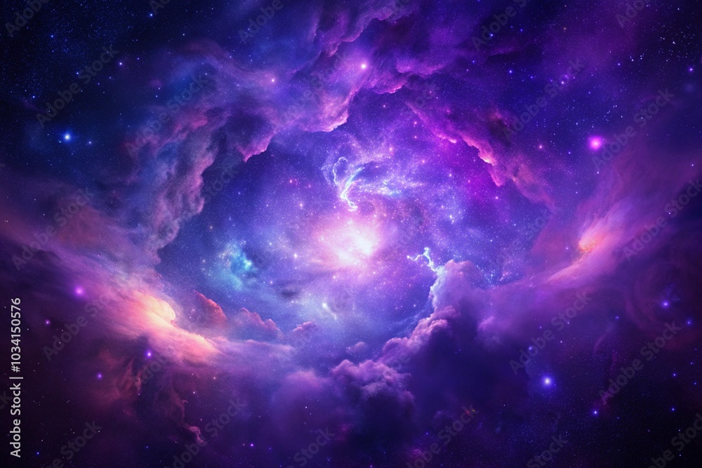 Purple gas nebulae in space and sparkling stars Purple gas nebulae in space and sparkling stars