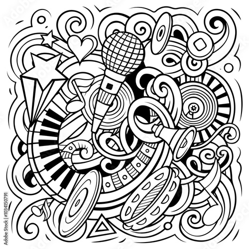 Music hand drawn vector doodles illustration.