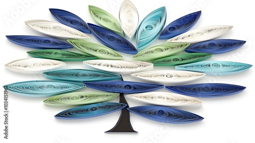 Paper Quill Tree: Intricately quilled paper strips come together to form a tree silhouette. The quilling technique allows for precise color placement, and the negative space invites text. 