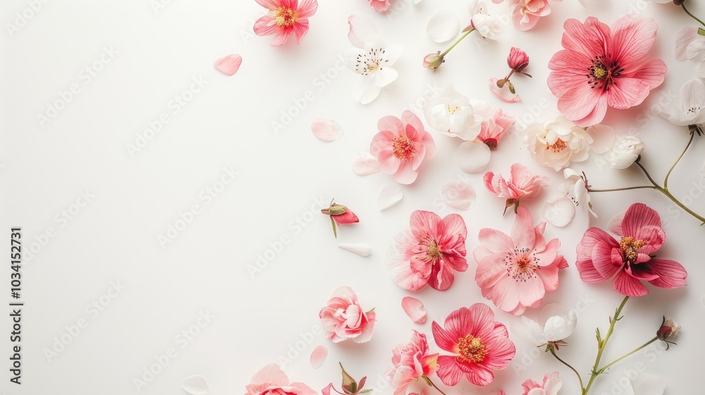 Beautiful pink and white flowers displayed on a soft white background Beautiful pink and white flowers displayed on a soft white background