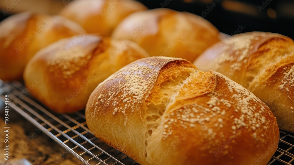 Freshly Baked Bread on Cooling Rack Freshly Baked Bread on Cooling Rack