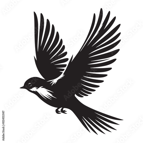 Bird in flight silhouette vector  black colour white background
