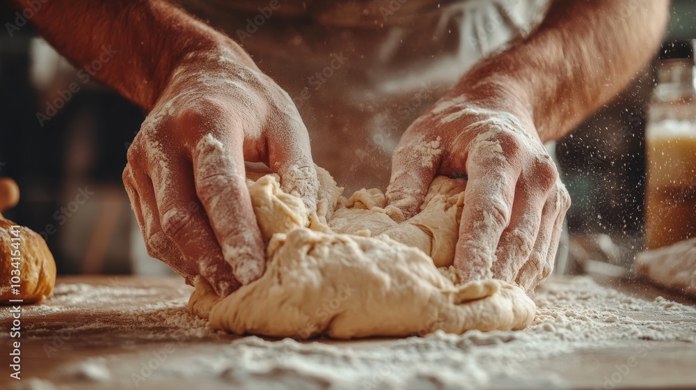 Hands Kneading Dough in Kitchen Environment Hands Kneading Dough in Kitchen Environment
