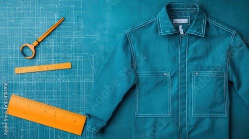 Design blueprint for flameresistant industrial uniforms, flameresistant clothing, worker protection gear photo