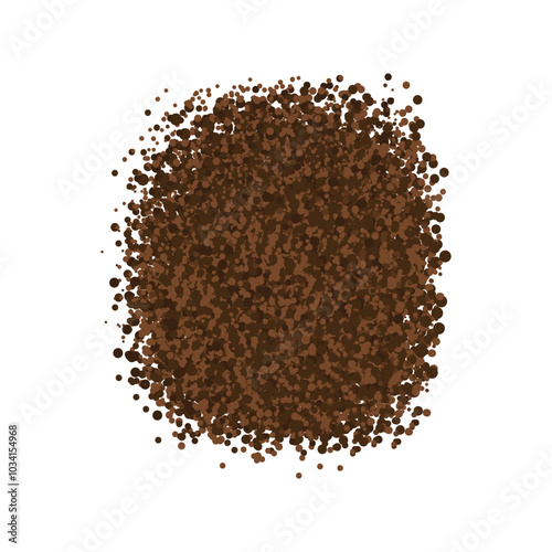 Coffee ground speckles powder, cocoa top view. Grainy bean with particles textured stain. Brown chocolate dust. grains and granules shape