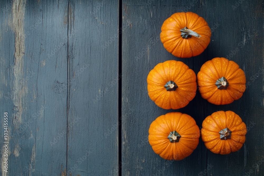Ripe pumpkins on wooden background, flat lay with space for text. Holiday decoration - generative ai Ripe pumpkins on wooden background, flat lay with space for text. Holiday decoration - generative ai