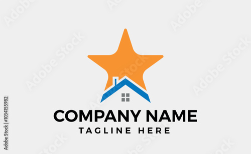 Star and constraction house logo branding design. Real estate illustration. Editable art.