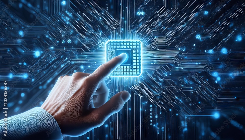 Fototapeta premium Hand Reaching for Technology Connecting to the Digital World