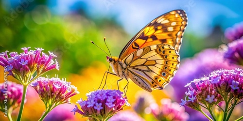 Stunning Drone Photography of a Butterfly Collecting Nectar on a Vibrant Purple Flower in Nature's Garden