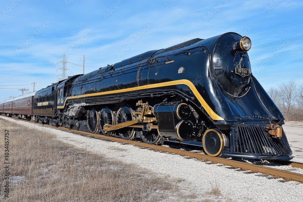 Naklejka premium Restored milwaukee road 261 steam locomotive pulling passenger cars