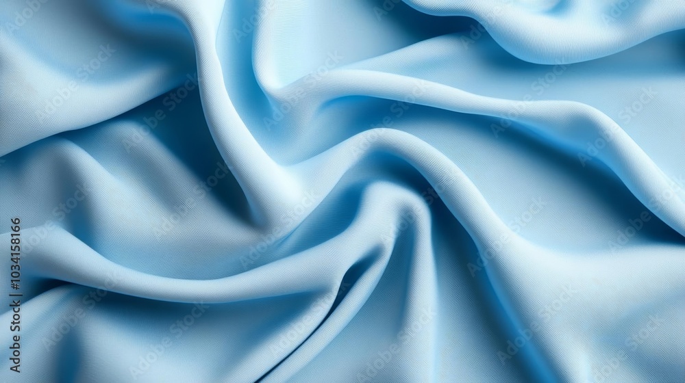 Fototapeta premium Folded blue fabric with elegant wavy textures, soft and smooth folds resembling a serene ocean, abstract luxury background