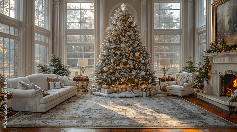 Elegant Christmas Tree in Cozy Living Room Elegant Christmas Tree in Cozy Living Room