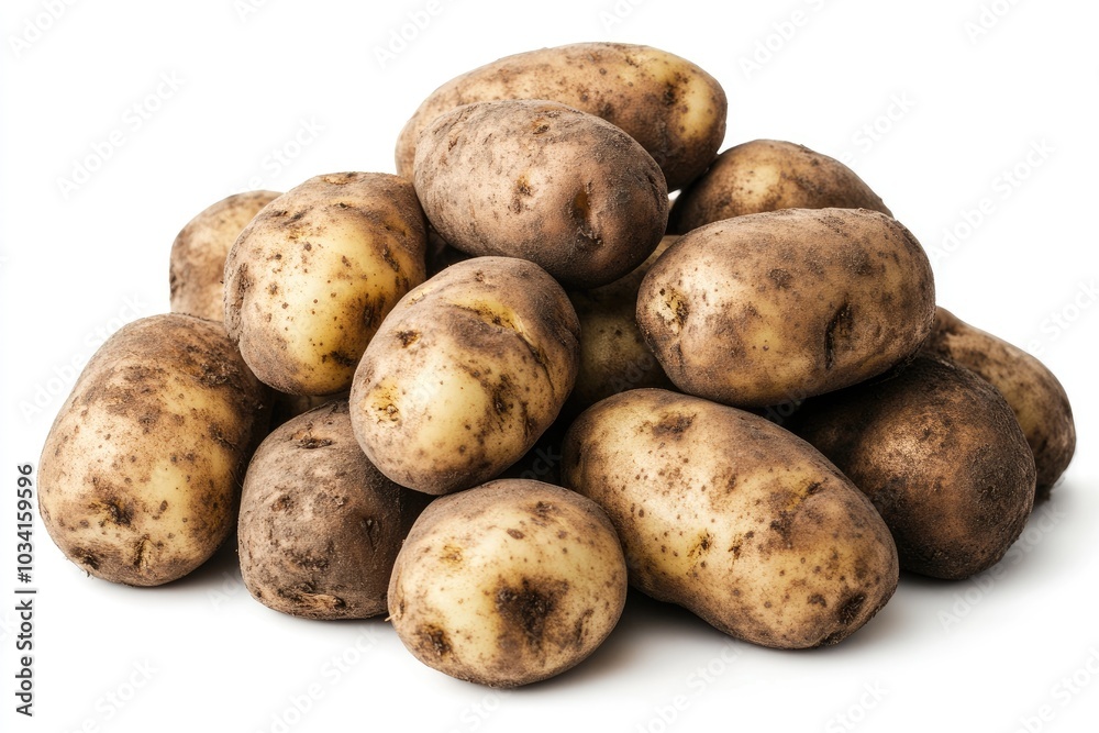 Pile of freshly harvested potatoes on white background Pile of freshly harvested potatoes on white background