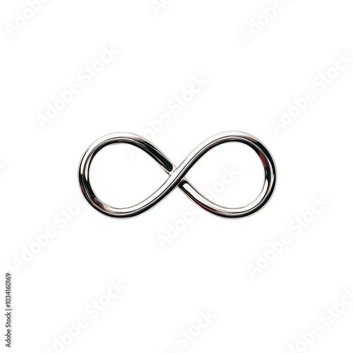 Stylish infinity symbol, metallic finish on a white isolated background