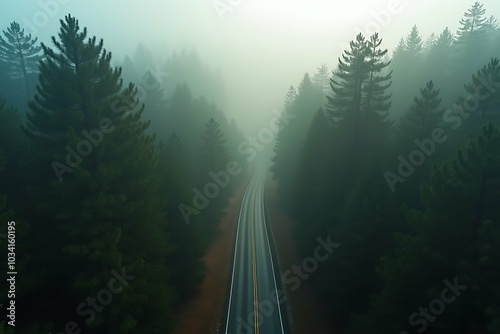 Road in a misty forest