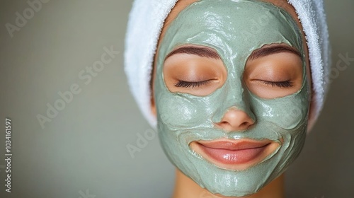 Woman with Green Facial Mask Skin Care Beauty Treatment Spa Relaxation