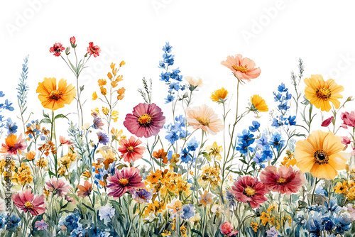 A vibrant assortment of colorful wildflowers in a serene setting, showcasing nature's beauty and diversity. photo