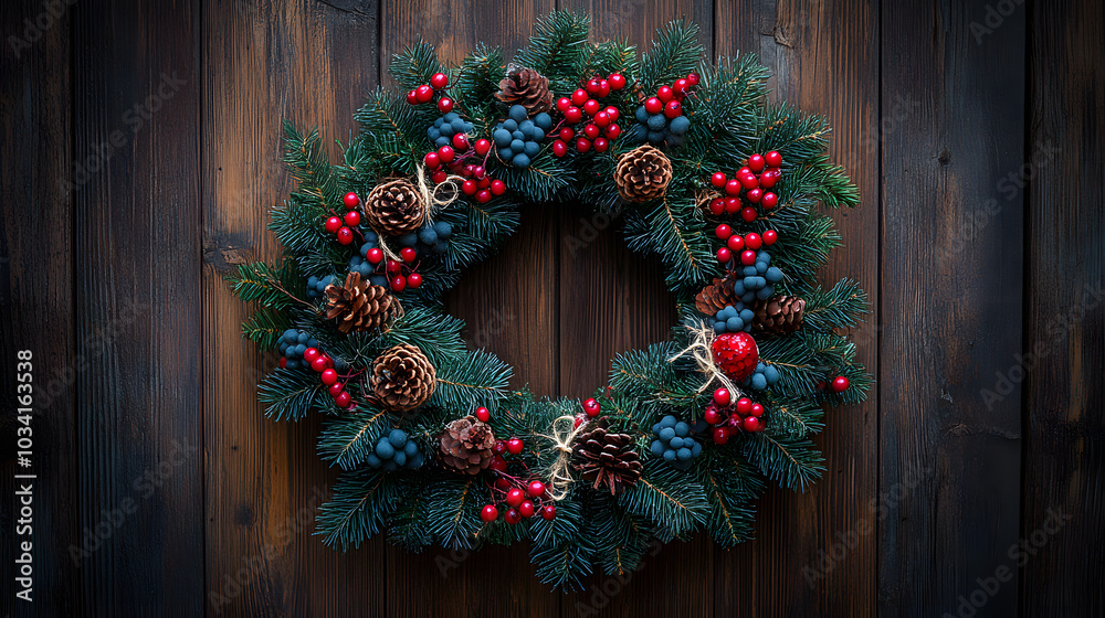 Festive Christmas Wreath with Pine and Berries