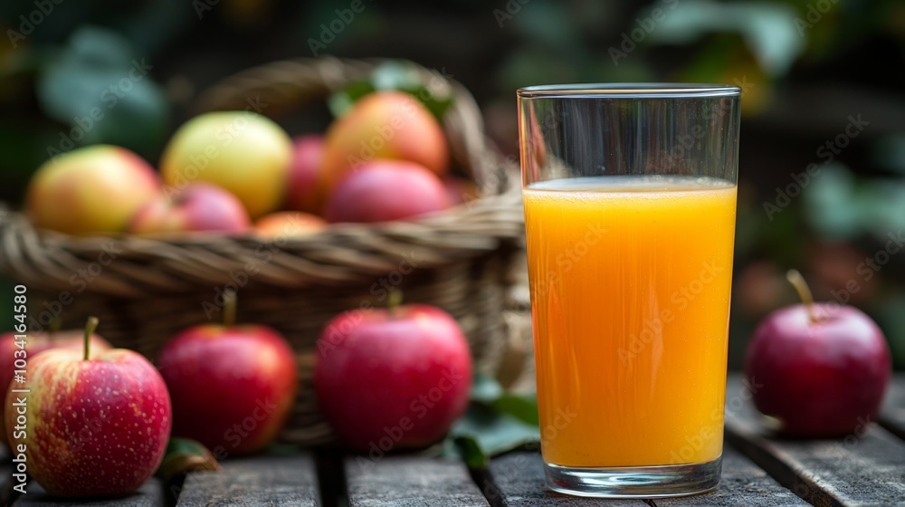 Refreshing Apple Juice Surrounded by Luscious Apples in a Rustic Setting Filled with Nature Refreshing Apple Juice Surrounded by Luscious Apples in a Rustic Setting Filled with Nature