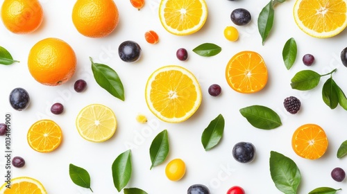 Colorful Fruit Arrangement on White Background