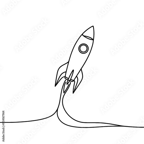 A rocket is flying through the air with a white background. The rocket is the main focus of the image, and it is in motion. Concept of excitement and adventure