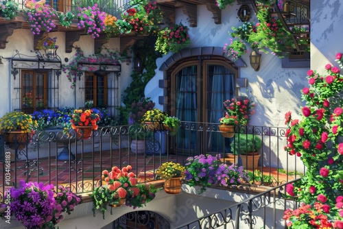 spanish colonial balcony full of flowers