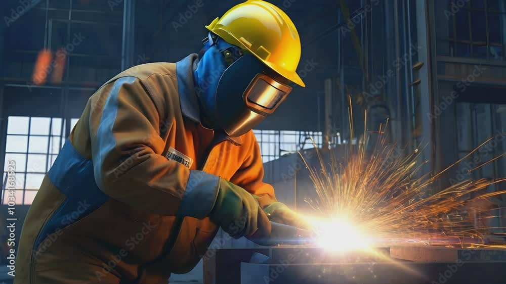 welding workers in work safety uniforms in a construction center welding workers in work safety uniforms in a construction center