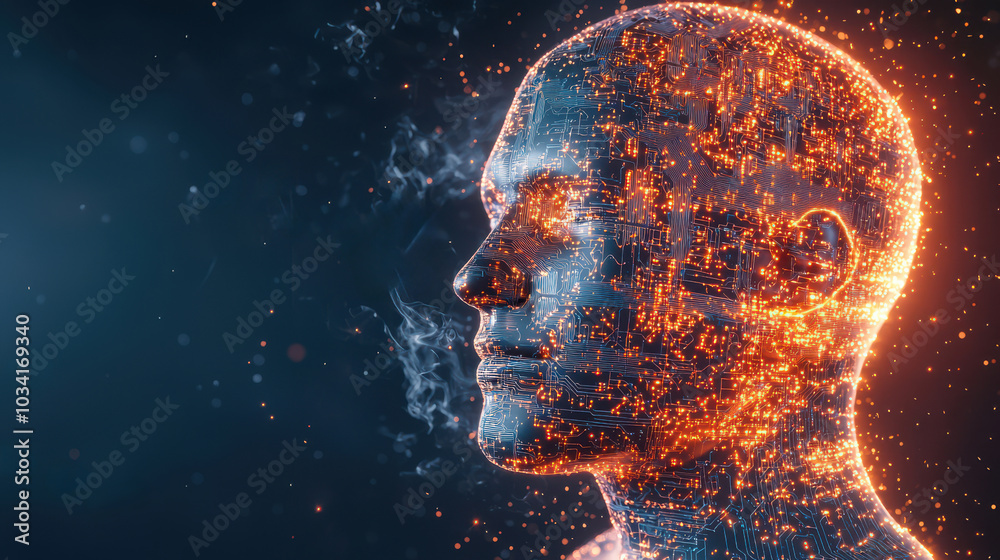 Artificial Intelligence Circuitry Human Head Digital Technology AI Futuristic Abstract Network Data Concept Innovation Glow Spark Smoke Artificial Intelligence Circuitry Human Head Digital Technology AI Futuristic Abstract Network Data Concept Innovation Glow Spark Smoke