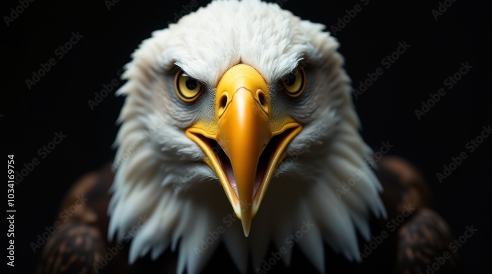 A powerful close-up of a bald eagle's face in side profile, showcasing its majestic features. The image highlights the sharp, hooked beak and the intense yellow eye that conveys a sense of strength. A powerful close-up of a bald eagle's face in side profile, showcasing its majestic features. The image highlights the sharp, hooked beak and the intense yellow eye that conveys a sense of strength.