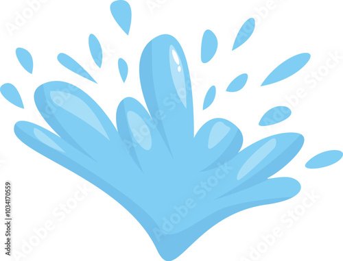 Cartoon style illustration of blue water splashing upward with drops around